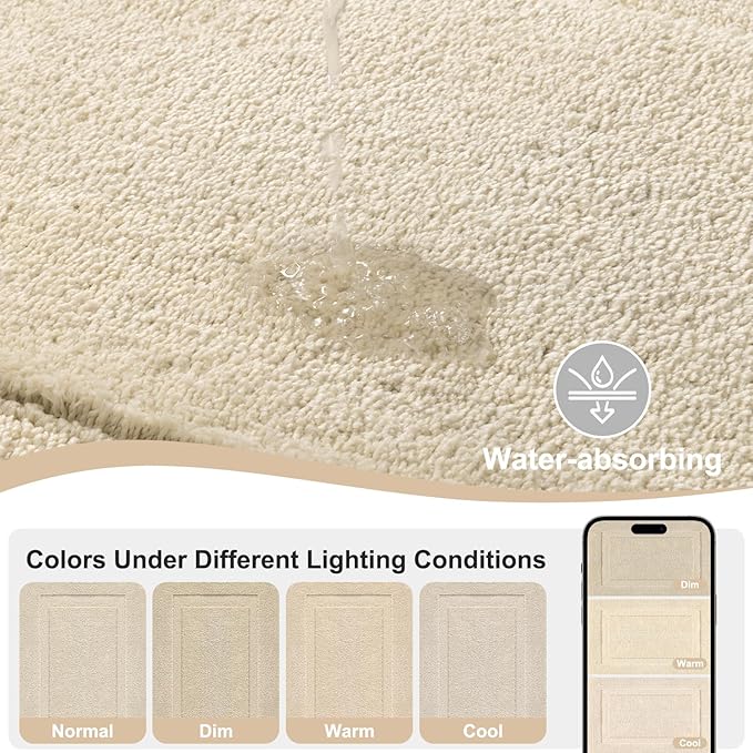 SHACOS Soft Fluffy Bathroom Rugs Set of 3 Pieces Bath Mats with U Shape Toilet Rugs Non Slip Washable Bath Rugs Absorbent Bathroom Carpet for Shower Tub Sink, Light Beige