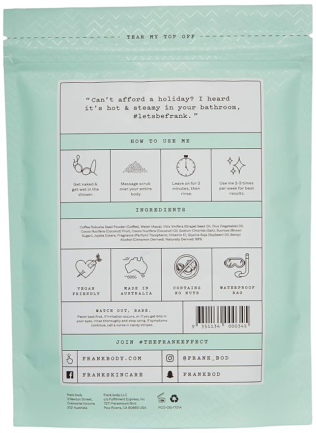 Frank Body Coconut Coffee Scrub | Natural & Cruelty Free Exfoliating Body Scrub | Hydrating Vegan Scrub For Skin Care, Stretch Marks, Acne, And Cellulite | 1ct, 200g -- 7.05oz