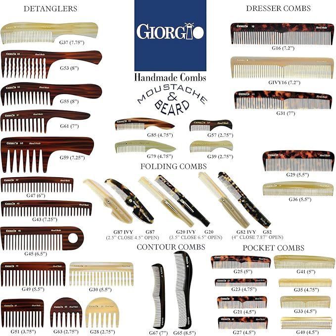 Giorgio G27 Handmade All Fine Tooth Pocket Comb, Hair Comb Straightener for Everyday Grooming Styling Hair, Mustache and Beard for Men Women and Kids, Saw Cut and Polished (Black Graphite)