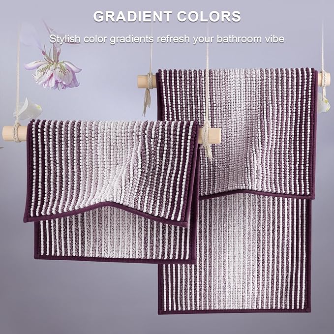 BSICPRO Bathroom Rugs and Mats Sets, 2 Piece Thick Absorbent Chenille Bath Mat Rug Set Non Slip, Soft Shaggy Bath Room Floor Mats for Bathroom, Machine Washable (Mauve Wine, 24" x 70" Plus 20" x 32")
