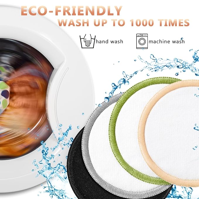 Foaincore 40 Pcs Reusable Makeup Remover Pads with Mesh Storage Bag and Bamboo Box Washable Bamboo Cotton Rounds Soft Reusable Face Pad for Toner Skin Various Skin Care Products(Integrated Color)