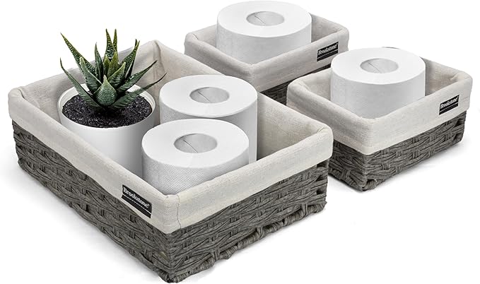 Brookstone Wicker Shelf Storage Basket Decorative Shelf Bin, bathroom organizers and storage, Boho Living Room Decor, Summer Storage 2025-3 Piece Set