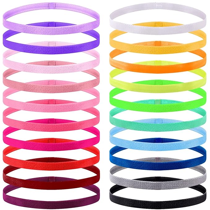 Duufin 20 Pieces Non-Slip Elastic Headbands Workout Headband Colorful Sweatband Fashion Yoga, Running Sport Headbands for Women, Men and Girls, 20 Colors Iridescence