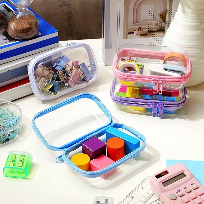 Hoolerry 4 Pcs Hard Clear Zipper Case Makeup Bags Plastic Zipper Pouch Transparent Storage Box Containers for Cosmetics, Snacks, Building Blocks, Puzzles(Clear,5 x 3 x 2 in,Multicolor)