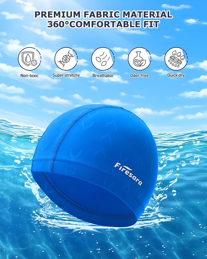 Firesara Fishtail Fabric Swim Cap for Men Women, Breathable High Elasticity Swimming Cap Hair Protection Quick Dry Soft for Long Hair Short Hair, Kids Boys and Girls