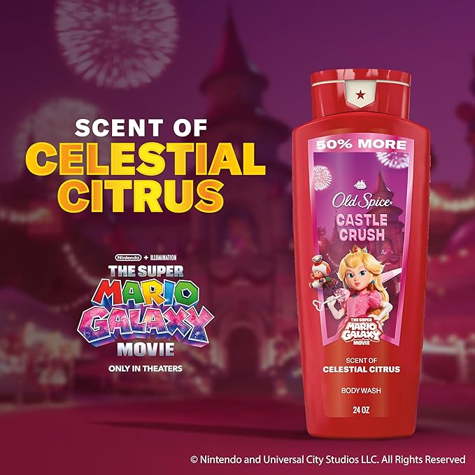 Old Spice Body & Face Wash for Men, x The Super Mario Galaxy Movie, 3X Defense, 24/7 Shower Fresh with Long Lasting Scent, Smell Super with Castle Crush, Celestial Citrus Scent, 24 oz