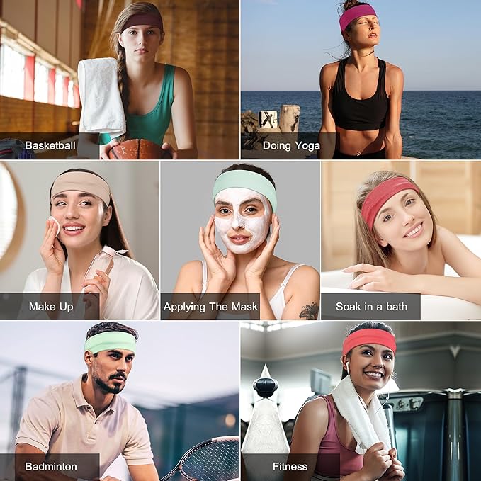 Headbands for Women, 8pcs Stretchy Non Slip Soft Cotton Cloth Hair Bands for Sports, Workout, Yoga and Running