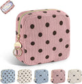 Period Bag for Teen Girls, Corduroy Cute Sanitary Napkin Storage Bag, Menstrual Pad PouchesTampon Holder for Purse (Pink-Polka Dot)