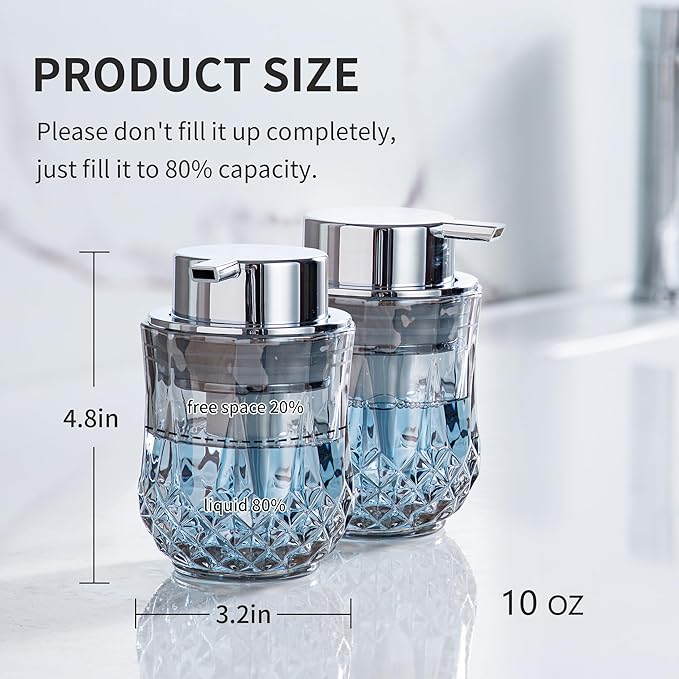 Enra Glass Soap Dispenser Set - 2 Pack Bathroom Hand Liquid Soap Dispensers,Modern Home Soap Dispenser for Bathroom,Kitchen (Silver Liquid Type/2Pcak)
