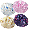 Shower Cap for Women,4 PCS Elastic and Reusable Bath Caps, Double Layers Shower Caps Reusable Waterproof, Bathing Shower Caps, Environmental Bath Hair Protection Cap - Butterfly D
