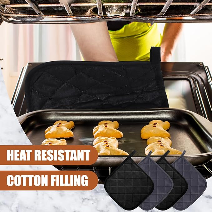 Uiifan 30 Pieces Cotton Pot Holders for Kitchen Washable Heat Resistant Potholders Oven Hot Pads for Cooking and Baking, 7.87 x 7.87 x 0.2 Inch(Black, Gray)