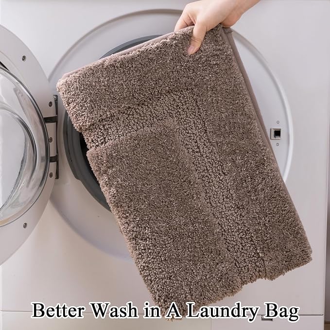 SHACOS Brown Bathroom Rugs Sets 3 Piece, 16"x24" + 20"x32" Bath Rugs + 20"x24" U Shaped Toilet Rugs, Non-Slip Extra Soft Absorbent Bath Rug Washable Bathroom Floor Mats