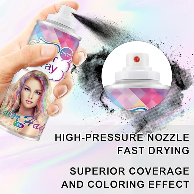 Temporary Hair Color Spray, Black One-Time Use Hair Color Dye for Women and Kids, Disposable Hair Dye-On 1-Day Washable for Cosplay Party DIY,Christmas Party, Halloween (Black)