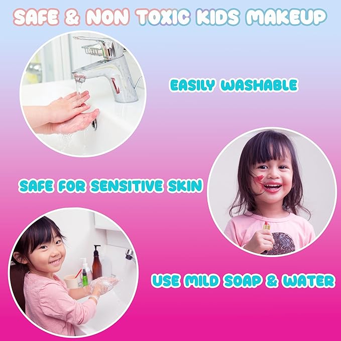 EXPRESSIONS 5pc Cosmetics Lip Kit For Kids w/Lip Glosses, Lip Balms & Tin Box Storage Case,I Believe in Unicorns Hologrpahic,Washable + Non Toxic