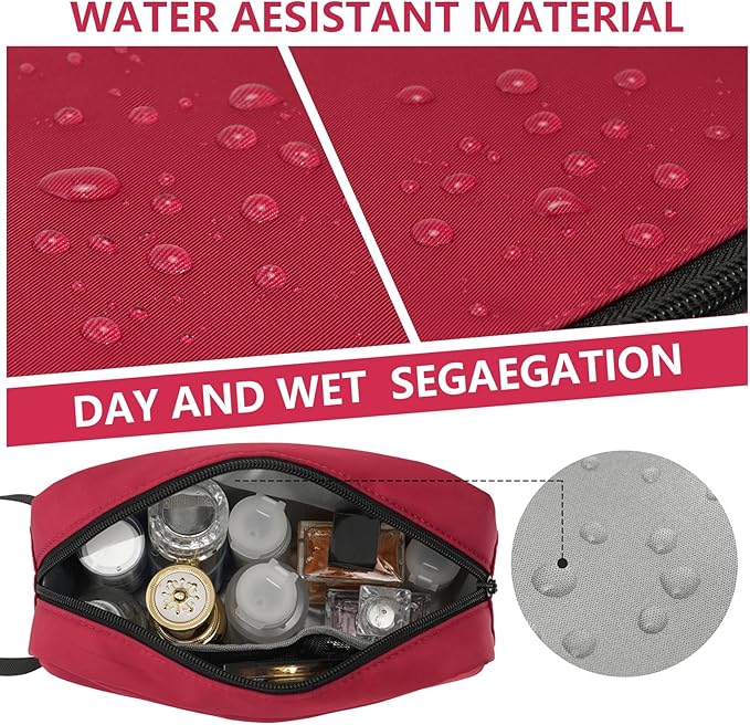 Travel Toiletry Bag, Small Cosmetic Bag, Hanging Water-Resistant Organizer for Men & Women, Ideal for Makeup, Shaving Kit, Gym Essentials & Travel Accessories (Burgundy)