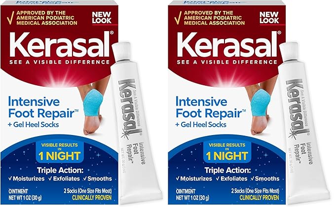Kerasal Intensive Foot Repair Skin Healing Ointment,1 Oz and Moisturizing Gel Socks,(Packaging May Vary),(Pack of 4)