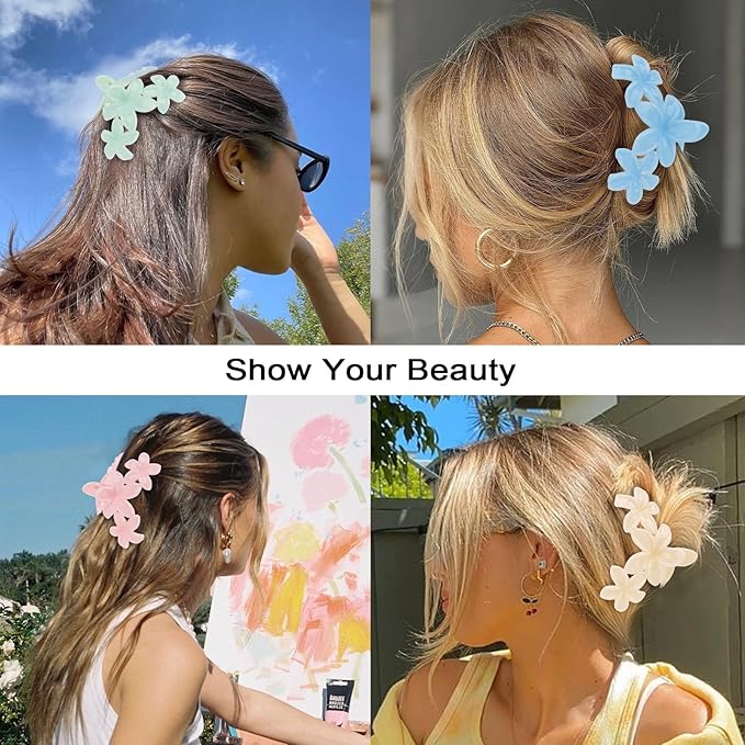 Flower Hair Clips for Women Flower Claw Clips Non-slip Cute Hair Claws Floral Neutral Colors Hair Accessories for Women Girls