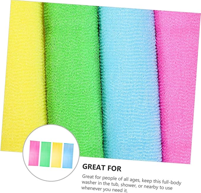 4pcs Exfoliating Bath Towel Back Washer Exfoliating Back Scrubber Back Scrubber Brush Back Scrubber Strap Shower Scrubber Body Washer Scrubber Shower Back Scrubber Bath Scrubber, 91x30cm