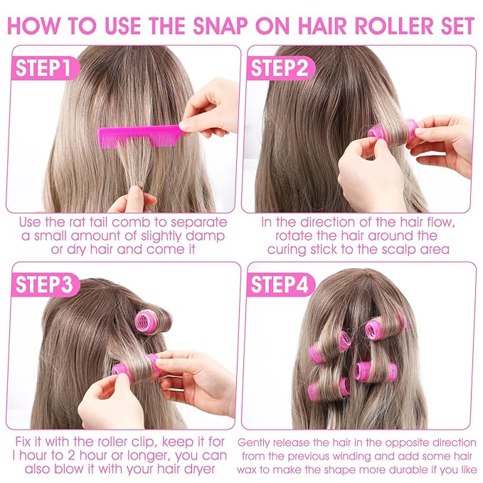 18pcs Plastic Hair Rollers Self Grip Hair Rollers with Rat Tail Comb Small Heatless Roller Hair Curlers for Pro Salon Hairdressing and DIY Hairstyles (0.98 X 2.44 Inch)