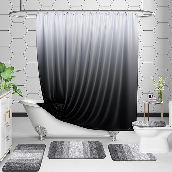 OLANLY Bathroom Rugs Sets 3 Piece, Soft Absorbent Microfiber Bath Mats and U-Shaped Contour Toilet Rug, Plush Shaggy Bath Mat Set for Bathroom (47"x20"+24"x16"+24"x20", Grey)