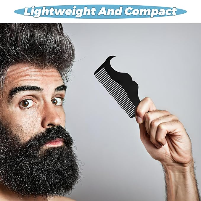 VICASKY Beard Shaping Tool and Stainless Steel Comb Set, Mustache Shaper with Black Opp Pocket, Portable Beard Styling Guide for Men Grooming and Precision Trimming
