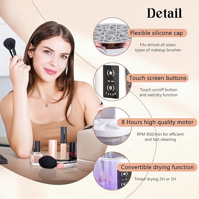 3-in-1 Electric Makeup Brush Cleaner Machine, Automatic Make Up Brushes Dryer, Portable Cosmetic Brushes Cleaner Tool for All Size Beauty Makeup Brush