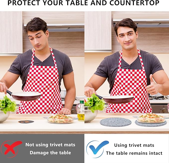 Coga Trivets for Hot Dishes, Trivets for Hot Pots and Pans, 7 Inchs Hot Pads 5 Pcs and Storage Basket for Countertops, Pot Holders for Kitchen, Cotton Table Protector Hot Mats Heat Resistant (Blue)
