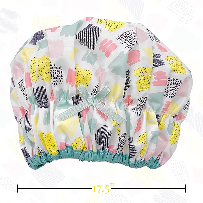 Reusable Shower & Bath Cap & Lined, Oversized Waterproof Shower Caps Large Designed for all Hair Lengths with PEVA Lining & Elastic Band Stretch Hem Hair Hat - Fashionista Living Color
