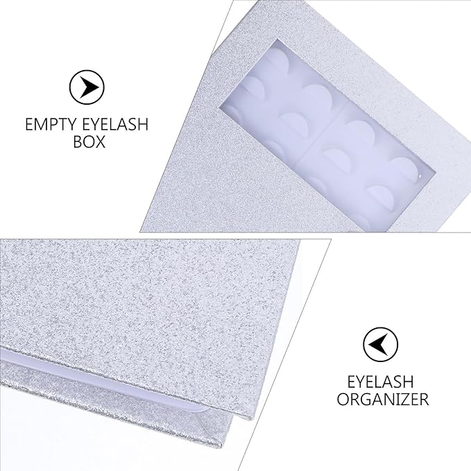 False Eyelash Storage Case with Tray 16-pair Empty Lash Organizer Silver Cosmetic Display Box for Eyelash Aftercare and Professional Makeup Use
