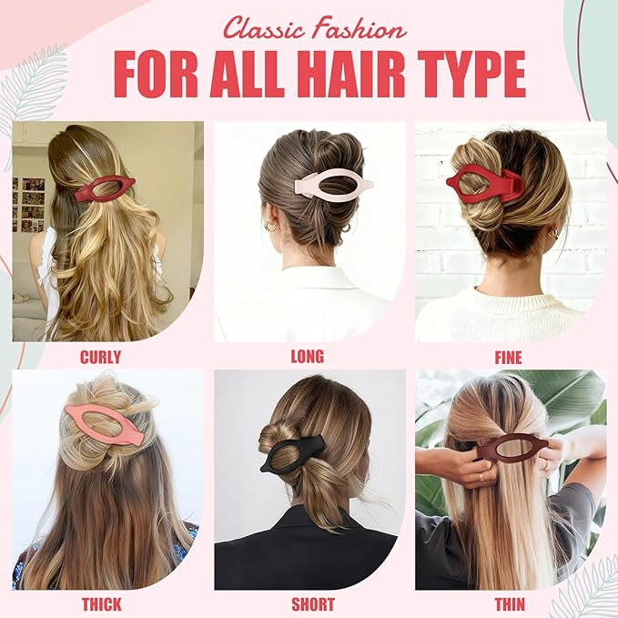 Flat Hair Clips for Women - 6 PCS French Flat Claw Clips Medium Hair Clips for Girls Large Hair Claw Clips for Thick or Thin Hair Strong Hold No Slip Hair Accessories for women (Red)