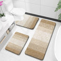 OLANLY Bathroom Rugs Sets 3 Piece, Soft Absorbent Microfiber Bath Mats and U-Shaped Contour Toilet Rug, Plush Shaggy Bath Mat Set for Bathroom (47"x20"+24"x16"+24"x20", Tan)