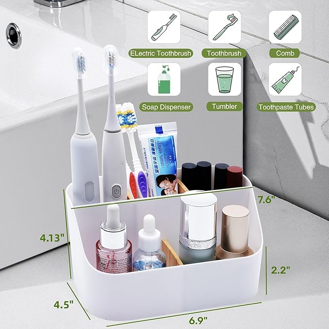 Set of 2 Toothbrush Holder for Bathrooms,White Bathroom Organizer Countertop,5 Slot Electric Toothbrush Toothpaste Holder Razor Lotion Stand Caddy,Large Capacity Vanity Sink Corner Accessories Storage