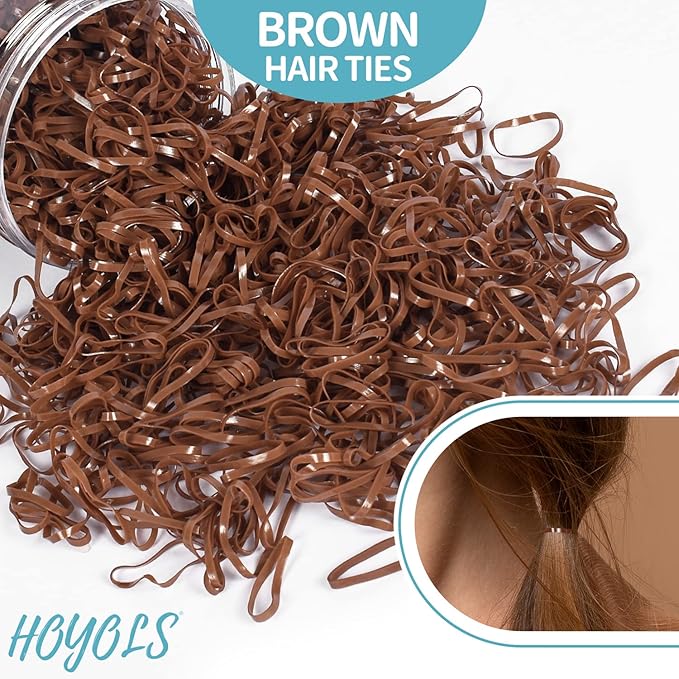 HOYOLS 1500 Pcs Brown Elastic Hair Bands – Small TPU Rubber Bands for Girls & Women, No Damage Hair Ties, Stretchy Ponytail Holders for Fine, Thin to Medium Hair (Brown)