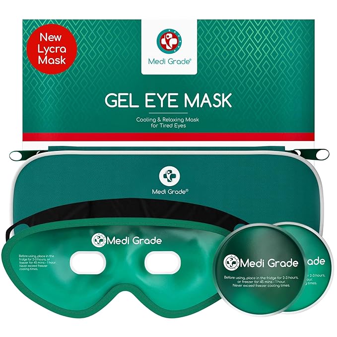 Medi Grade Cooling Gel Eye Mask for Puffy Eyes – Reusable Gel Eye Mask and Cooling Eye Pads with Thermo-Bag for Dark Circles and Morning/Night Skincare Routine – Reversible Cold Eye Mask