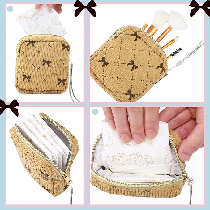 Paterr 4 Pcs Period Bag for Teen Girls Corduroy Portable Sanitary Napkin Storage Bag Hand Wrist Strap Lanyard String Holder Tampons Holder Pouch for Purse First Period Gift (Fashionable Style)