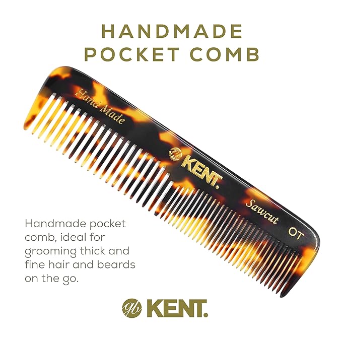 Kent OT TY Pocket Comb - Handmade Fine and Wide Tooth Hair Comb for Men, Women, and Kids - Travel, Beard, and Mustache Comb - Saw Cut and Hand Polished Made in England