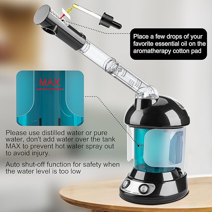 2-in-1 Hair and Face Steamer, Hair Steamer Humidifier for Deep Conditioning & Facial Steamer for Deep Cleaning, Tabletop Steamer with UV Ozone for Personal Care Use Home Spa Salon