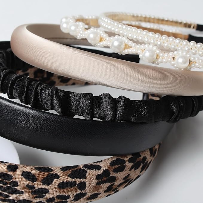 Cuizhiyu 6PK Fashion Headbands for Women Non Slip Cute Pearl Headband Leopard Padded Headbands Black Hair Accessories