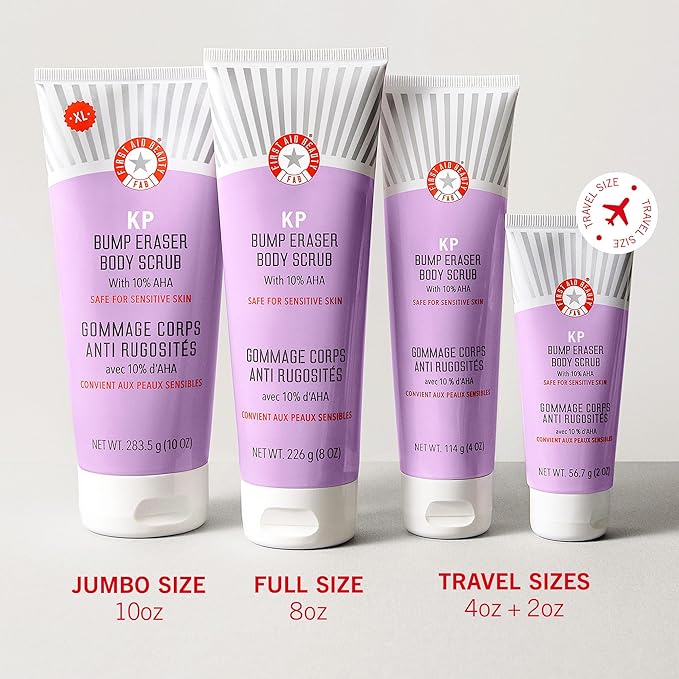 First Aid Beauty - KP Bump Eraser Body Scrub with 10% AHA, Keratosis Pilaris Skin Exfoliator with Glycolic and Lactic acids, Helps Reduce Chicken Bumps, Safe for Sensitive Skin, 2 oz