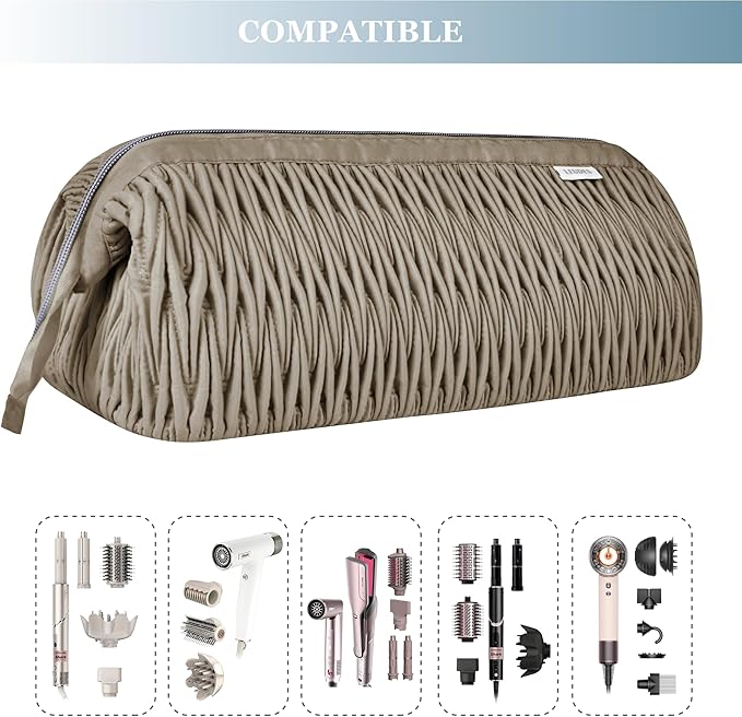 Leudes Dyson Airwrap Travel Case for Shark Hair Dryer Airstraight Flex Style Hair Attachment Tool Organizer Accessories Air Wrap Flat Curling Iron Carrying Case (Camel)