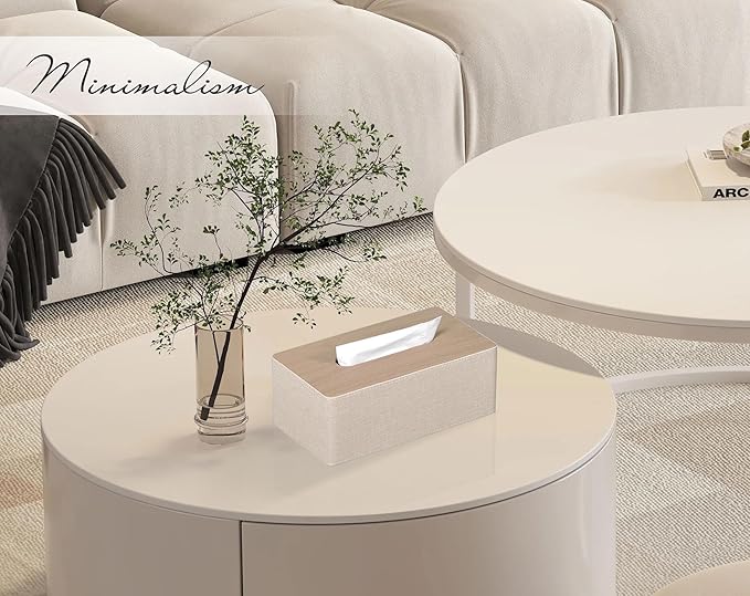 Tissue Box Cover Rectangular 9.8"(L) x 5.3"(W) x 4.3"(H) Refined Modern PU Leather Facial Tissue Dispenser Box Holder for Dresser Bathroom Decorative (Beige)