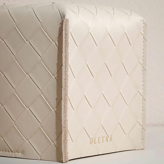 OLETHA Square Tissue Box Cover - Aesthetic Desk Decor for Room, Home & Office - Tissues Cube Boxes Holder - Woven Textured, Light Taupe