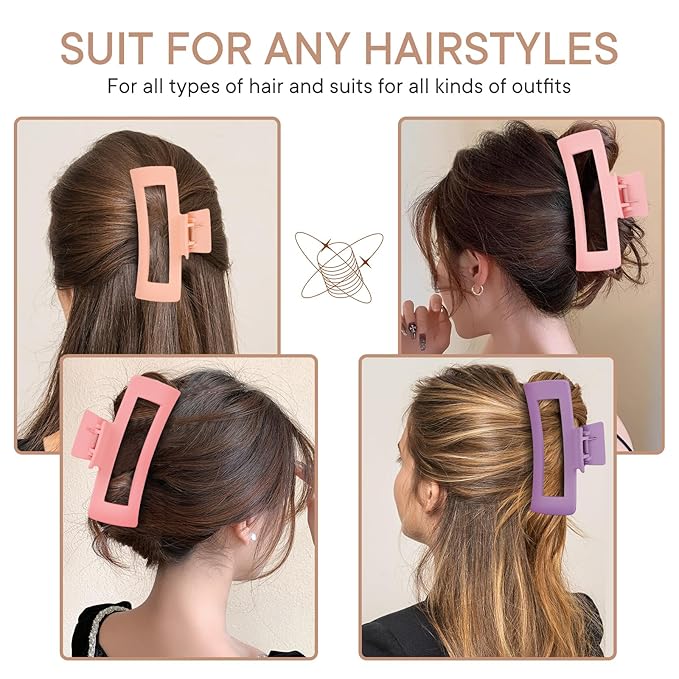4 Pack Extra Large Matte Non-Slip Jumbo Claw Clips for Long Curly Hair - Hair Accessories for Women and Girls