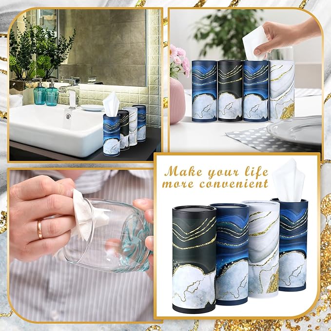 12 Pack Car Tissue Cylinder Holder Bulk with 3 Ply Facial Tissues, Round Napkin Holders for Car Cup Holder Cylinder Travel Paper Tubes Bulk Round Napkin Boxes Packs(Marble)