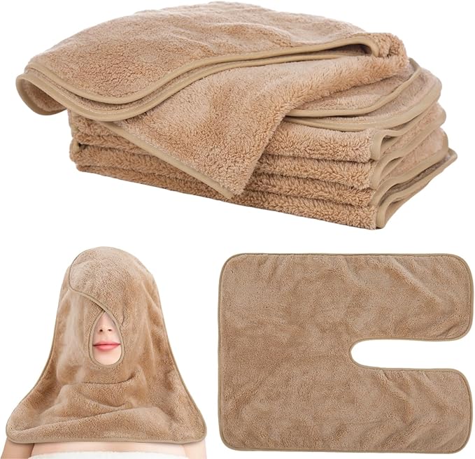 DIMEGON 12 PCS U-Shaped Facial Towels, Split Design, Soft Esthetician Towel, Facial Stem Massage Cleansing Towel, Coral Fleece Face Cloth for Beauty Salons, Skin Care, SPA Centers