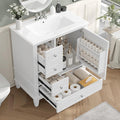 30" Bathroom Vanity with Sink, Harper & Bright Designs Free Standing Single Vanity Set with 3 Drawers and One Door with Storage Racks, Solid Wood Storage Cabinet with Ceramic Basin for Bathroom, White