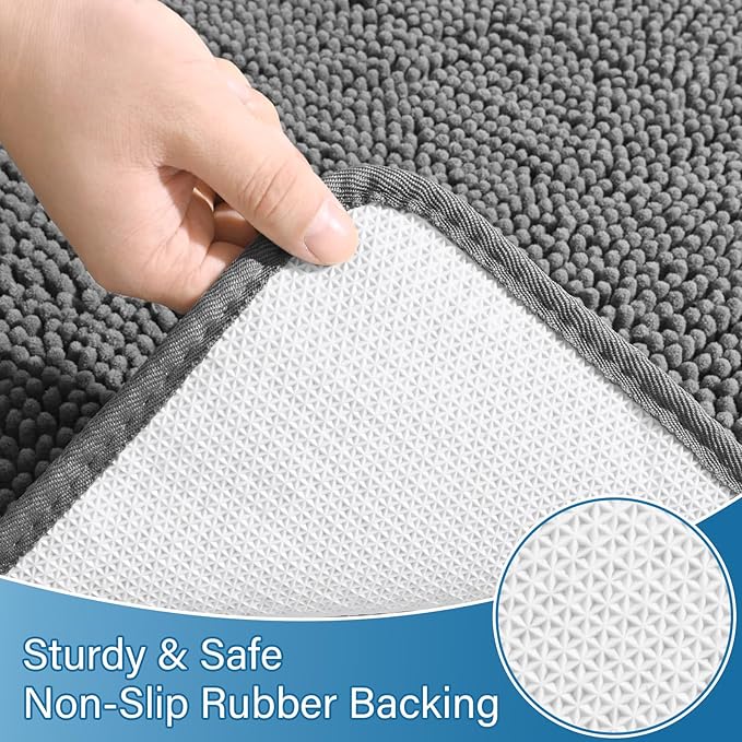 AROGAN Bathroom Rug Sets 2 Piece, 20"x20" U-Shaped Toilet Mat and 21"×34" Bath Mats Bathroom Floor Set, Machine Washable Bath Rug Set, Absorbent and Dry Quickly, Soft Non Slip Rug, Grey