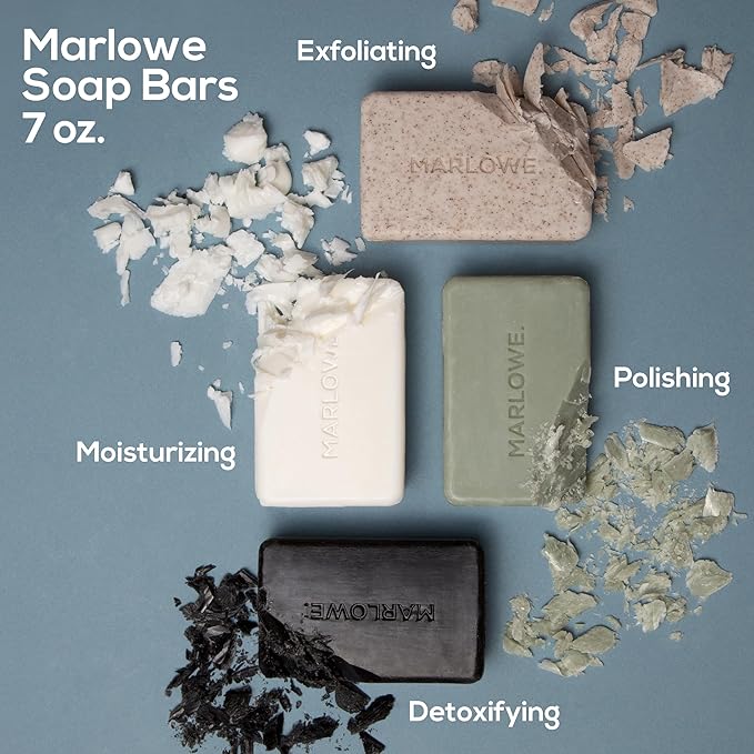 MARLOWE. No. 102 Body Scrub Soap 7 oz, Oud Wood, Exfoliating Soap Bar with Shea Butter, Olive Oil & Green Tea Extracts, Cleanses, Smooths & Revitalizes Skin, Earthy & Smoky Scent
