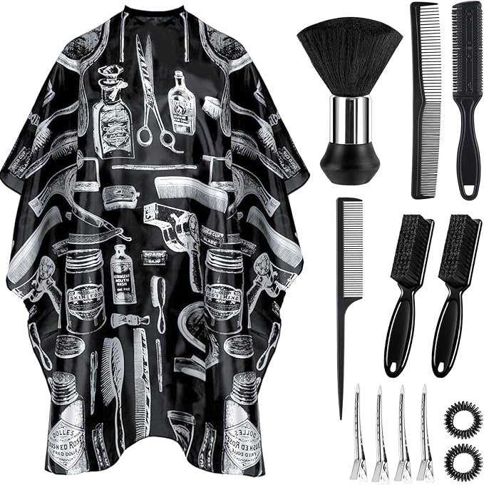 Barber Cape 13Pcs with Neck Duster Brush Adjustable, Extra Long Hair Cutting Cape 63" x 55" Profesional Barber Accessories for Men/Adults/Barber/Salon/Clients/Home/Women/Kids