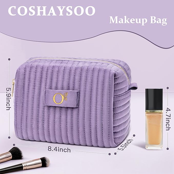 COSHAYSOO Sister Birthday Gifts for Women Best Friend Bestie Friendship Fashion Makeup Bag Make Up Cosmetic Pouch Travel Size Toiletries Skin Care Essentials Organizer Purple Velvet Initial Letter O